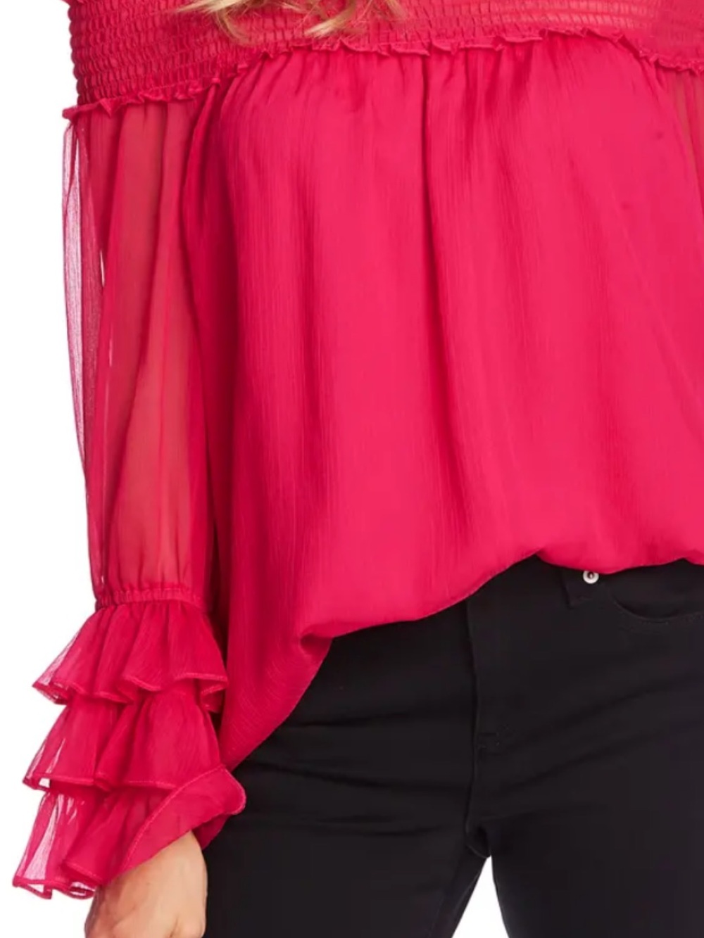 CeCe Hot Pink Off-Shoulder Ruffle Sleeve Blouse